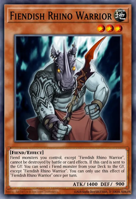 Fiendish Rhino Warrior, card OP02-EN005 from OTS Tournament Pack 2